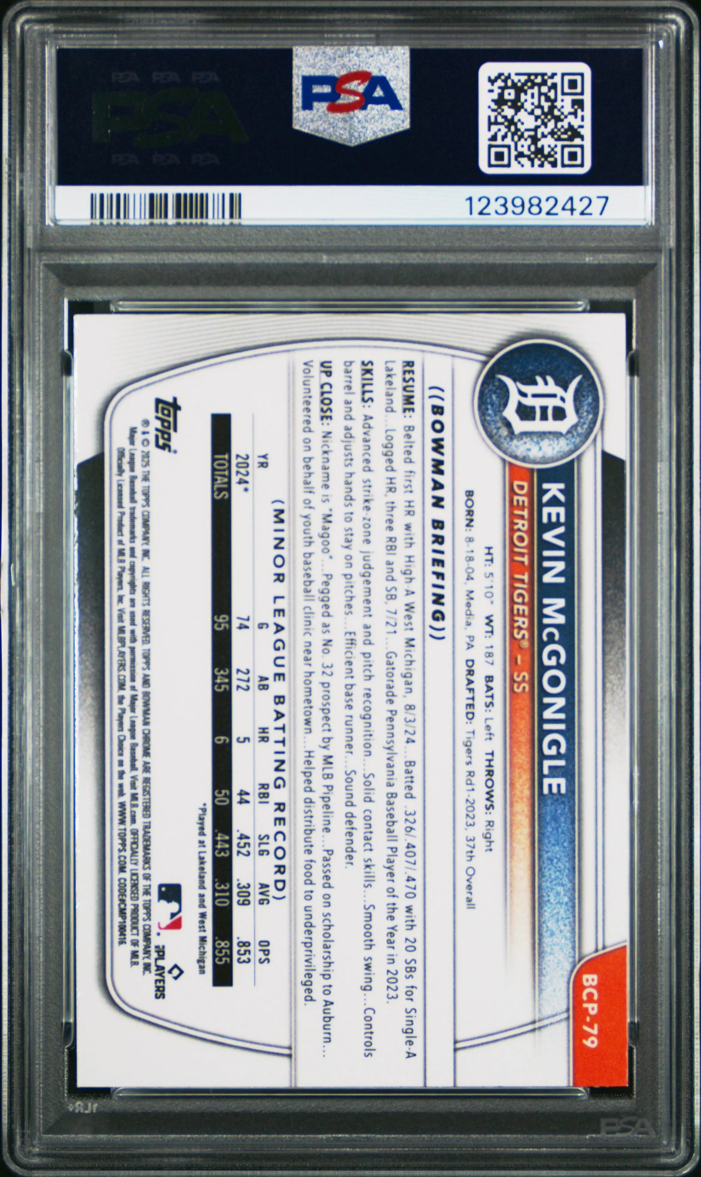 2025 1st Bowman Chrome Prospects Kevin Mcgonigle RC Fuchsia Wave /199 PSA 9 
