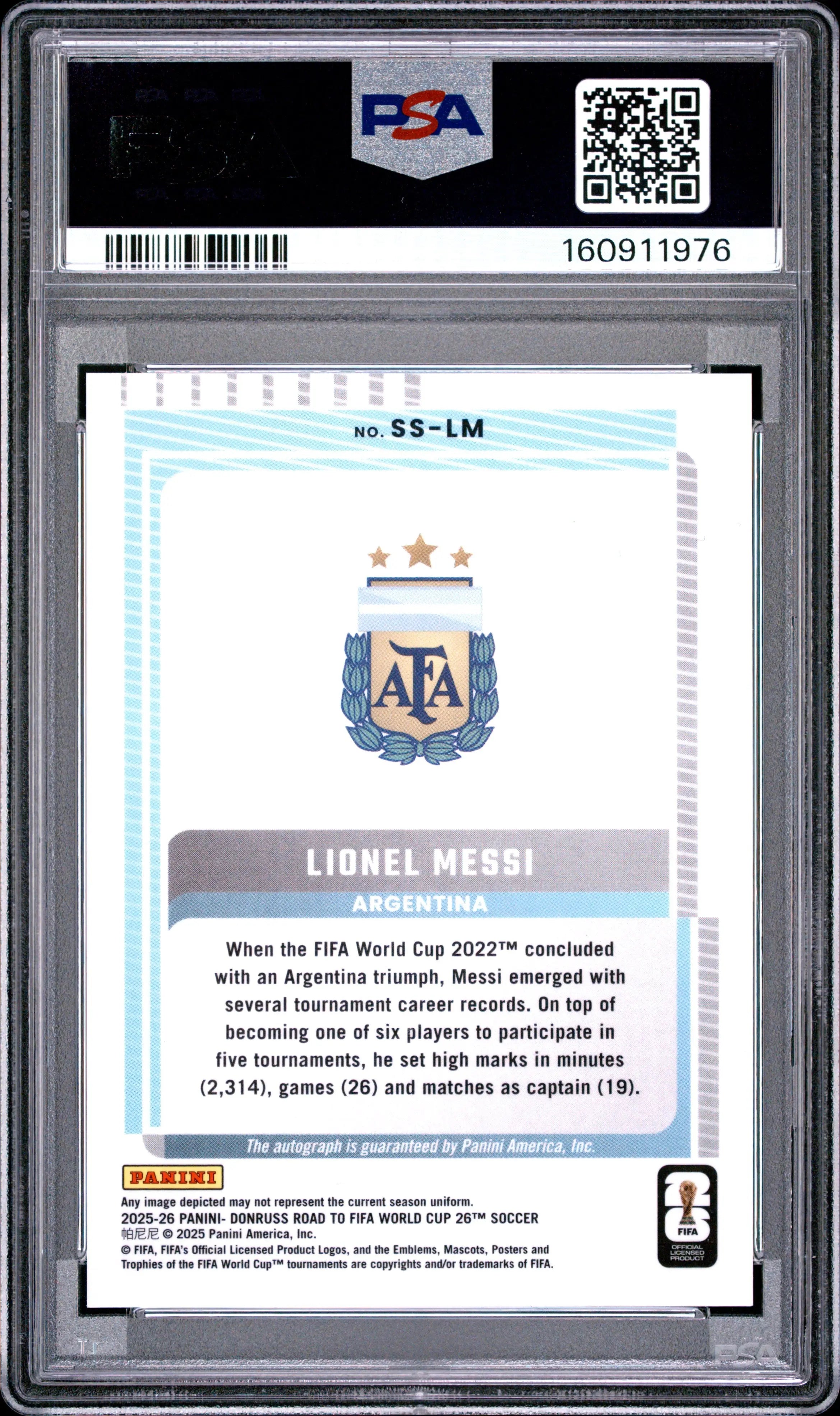 2025-2026 Panini Road To FIFA World Cup Autograph Lionel Messi Auto PSA 9 