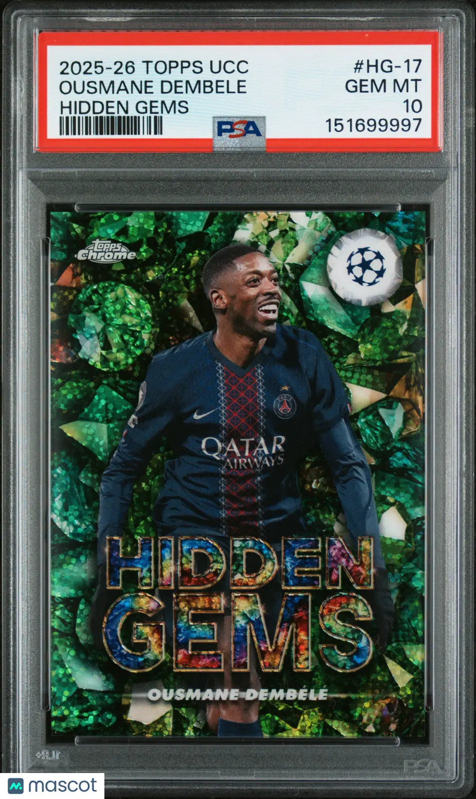 2025-2026 Topps Chrome UCC Hidden Gems Ousmane Dembele Emerald PSA 10 SP 