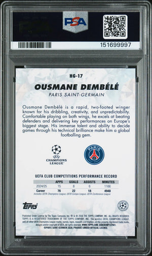 2025-2026 Topps Chrome UCC Hidden Gems Ousmane Dembele Emerald PSA 10 SP 