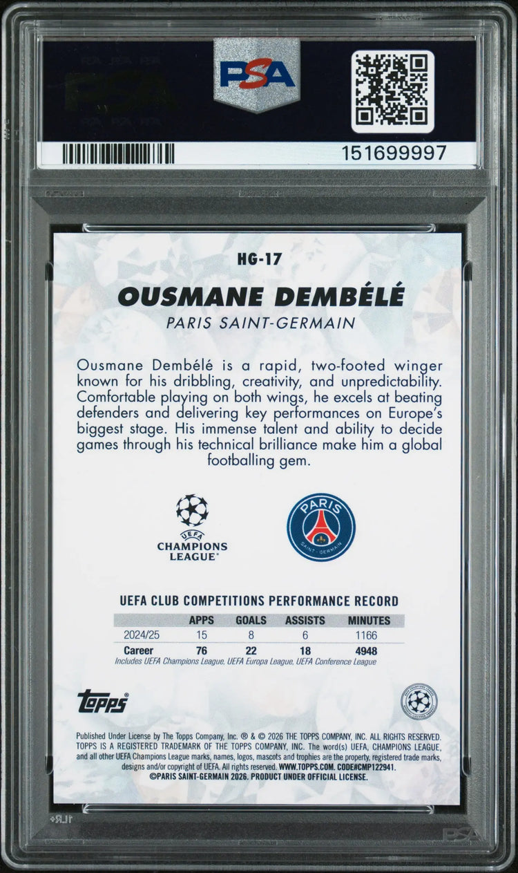 2025-2026 Topps Chrome UCC Hidden Gems Ousmane Dembele Emerald PSA 10 SP 