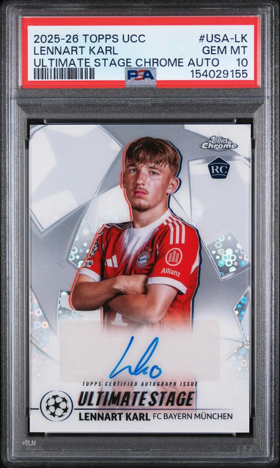 2025-2026 Topps Chrome UCC Ultimate Stage Rookie Autographs Lennart Karl PSA 10 