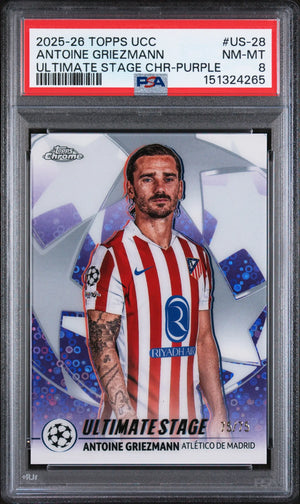 2025-2026 Topps UCC Ultimate Stage Chrome Purple Antoine Griezmann /75 PSA 8 