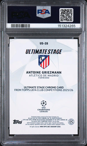 2025-2026 Topps UCC Ultimate Stage Chrome Purple Antoine Griezmann /75 PSA 8 