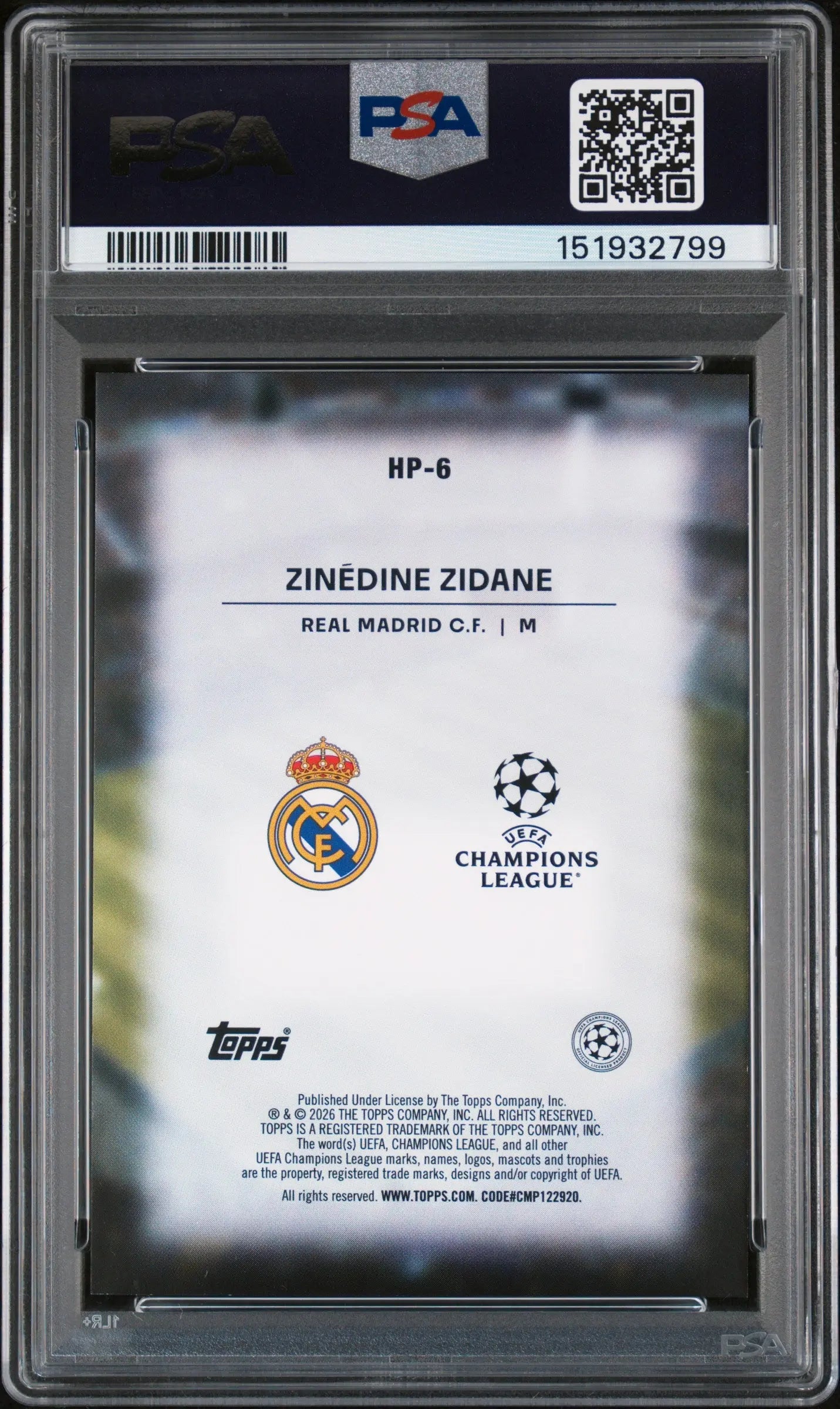 2025-2026 Topps UEFA Club Competition Home Pitch Advantage Zinedine Zidane PSA 9 