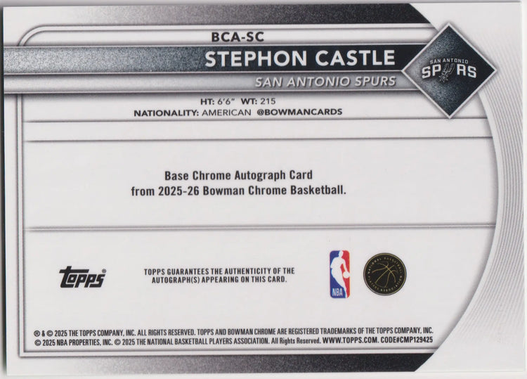 2025-26 Bowman Chrome Autograph Stephon Castle Auto Green Geometric /99 