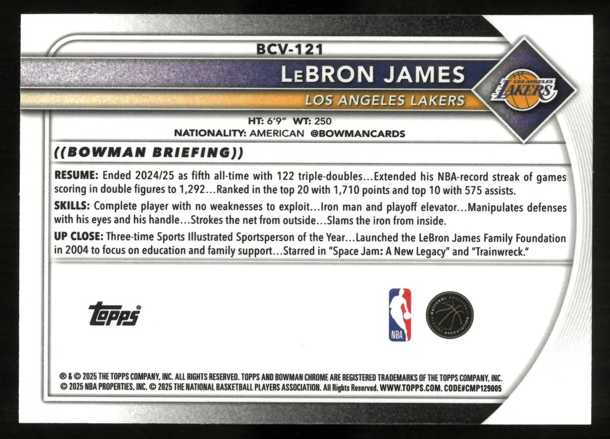 2025-26 Bowman Chrome Basketball LeBron James Blue /150 