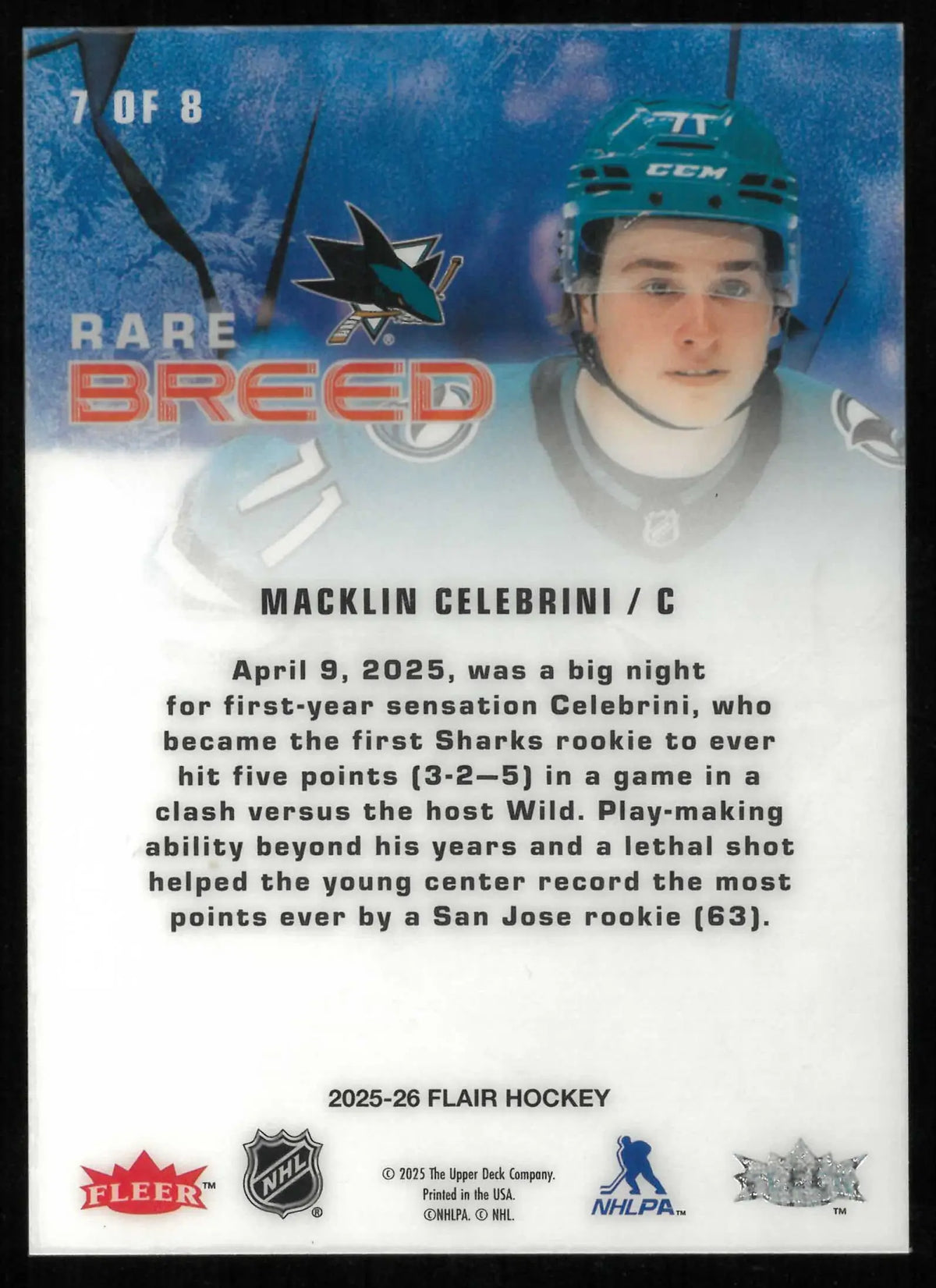 2025-26 Fleer Flair Rare Breed Macklin Celebrini 