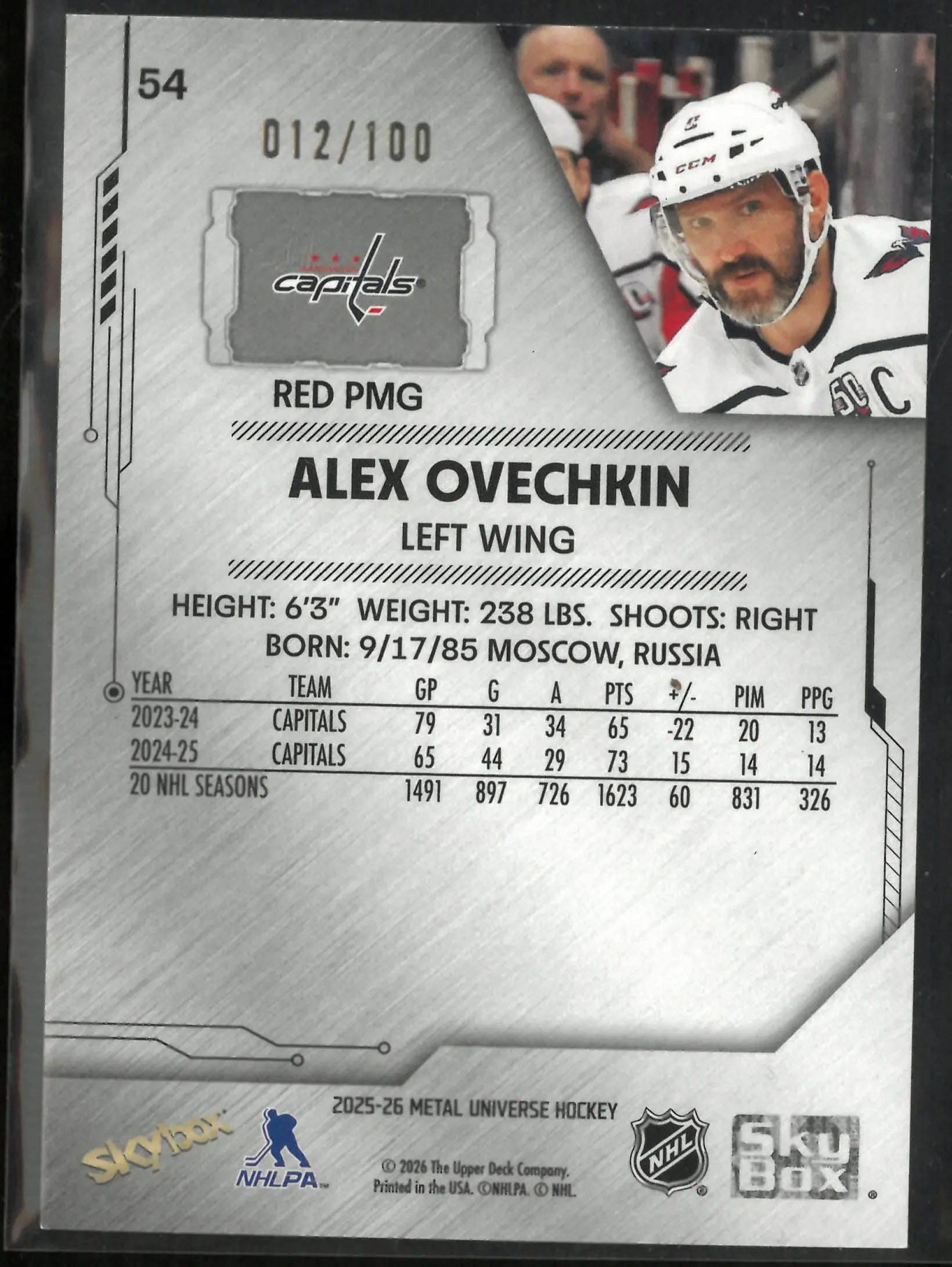 2025-26 Metal Universe Hockey Alexander Ovechkin Precious Metal Gems Red /100 