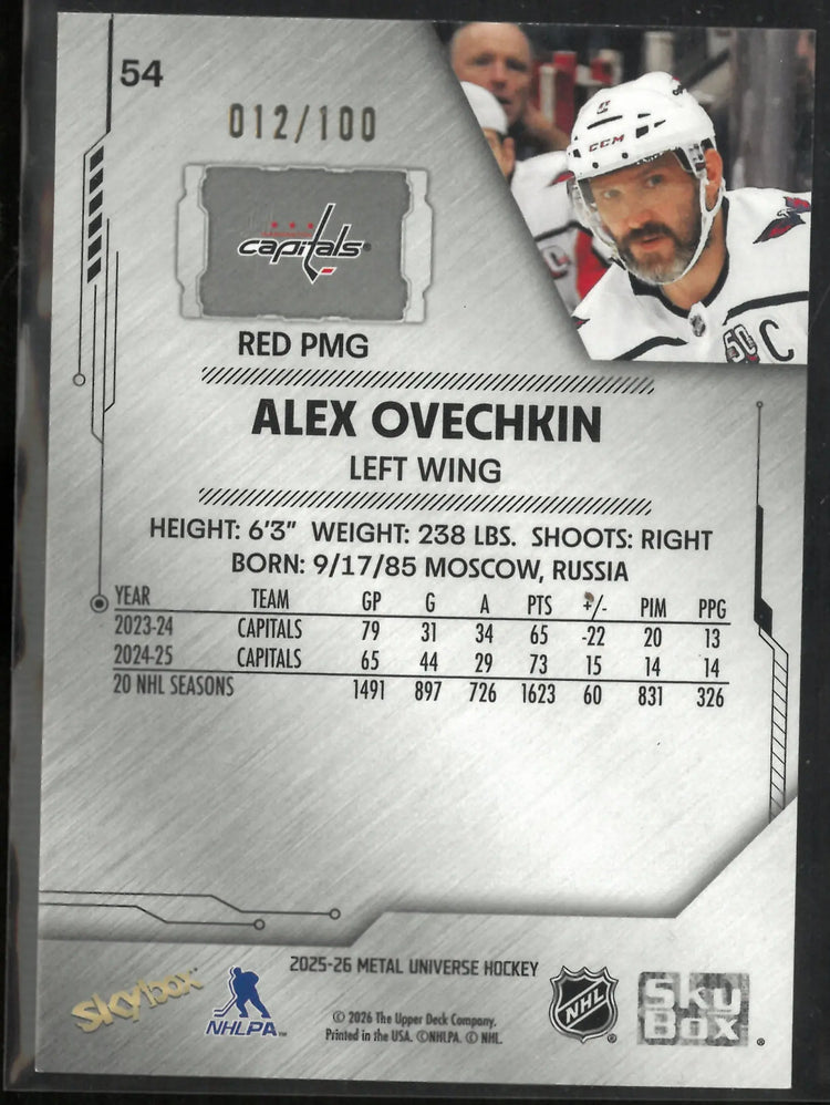 2025-26 Metal Universe Hockey Alexander Ovechkin Precious Metal Gems Red /100 