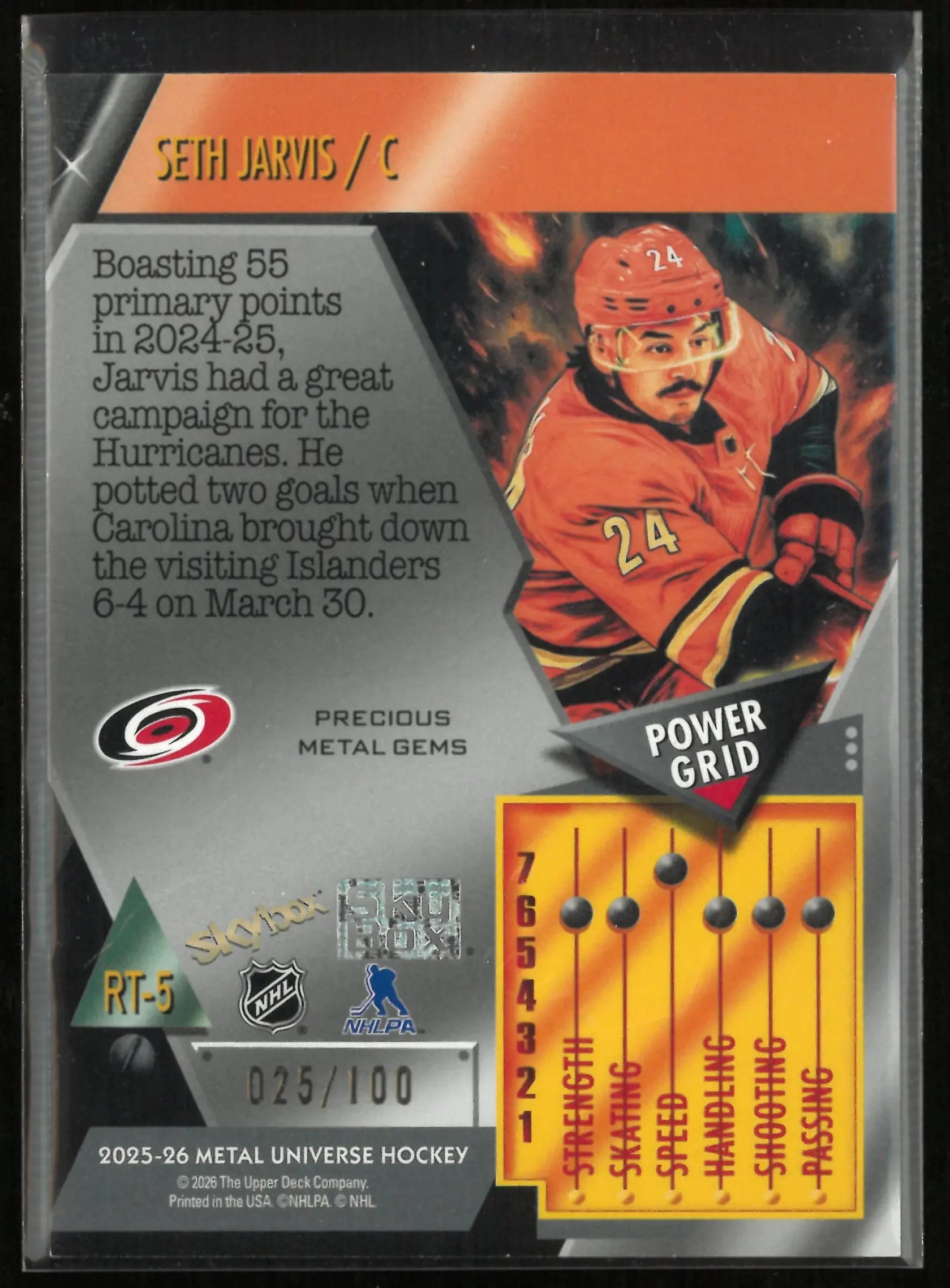 2025-26 Metal Universe Hockey Seth Jarvis Precious Metal Gems Red /100 