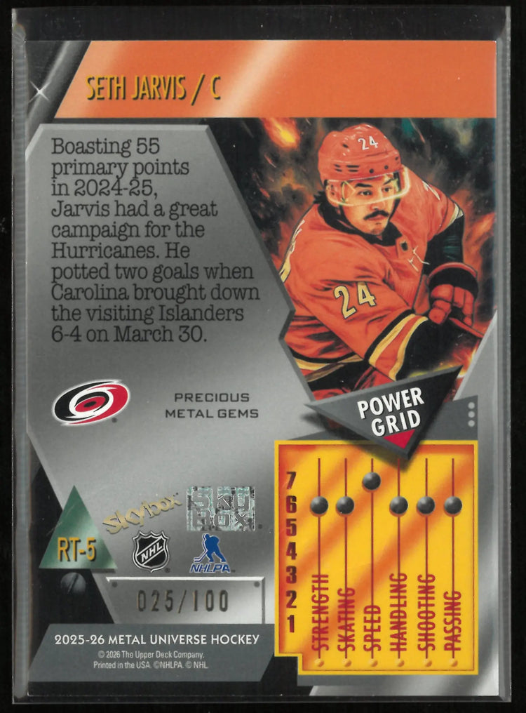 2025-26 Metal Universe Hockey Seth Jarvis Precious Metal Gems Red /100 