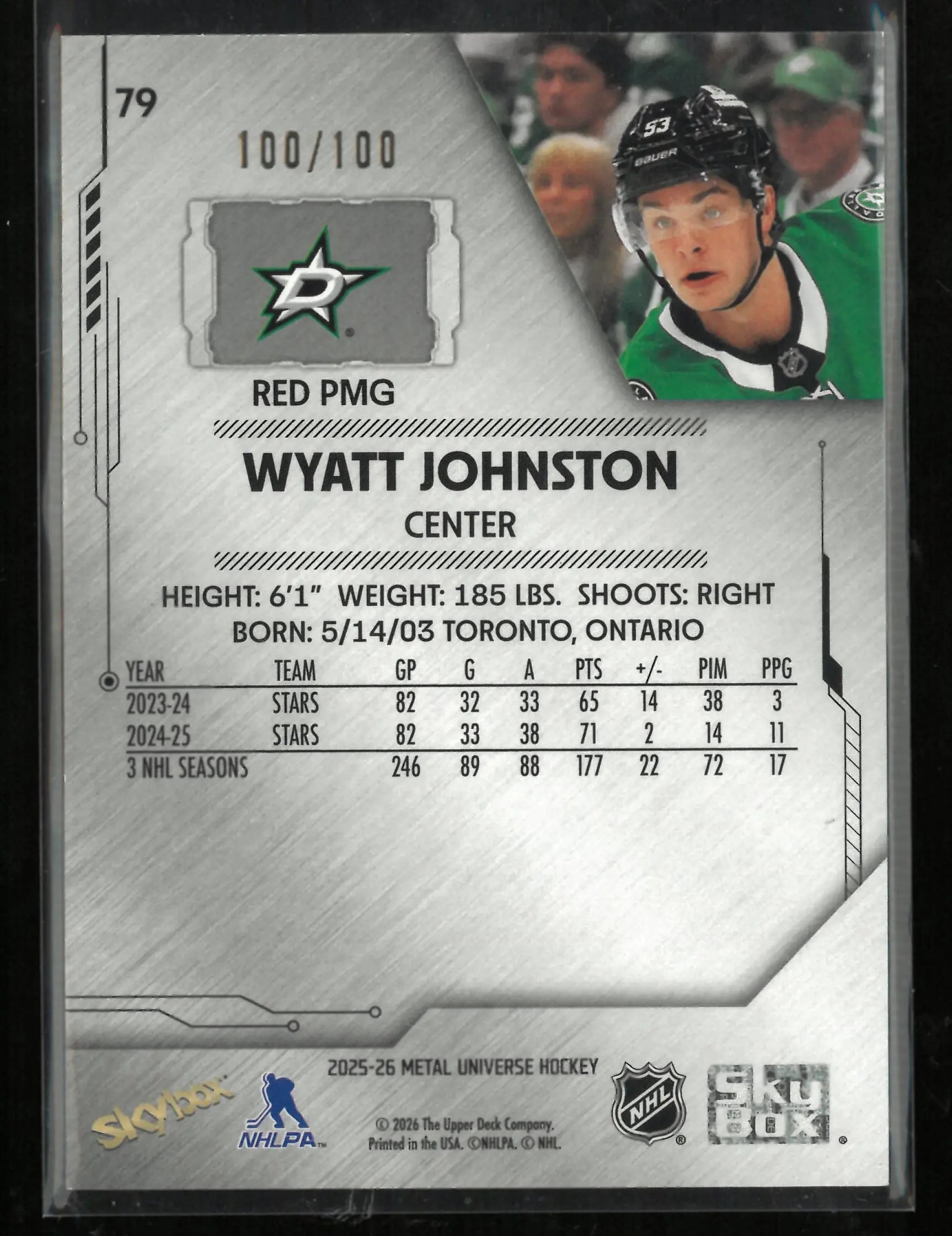 2025-26 Metal Universe Hockey Wyatt Johnston Precious Metal Gems Red /100 
