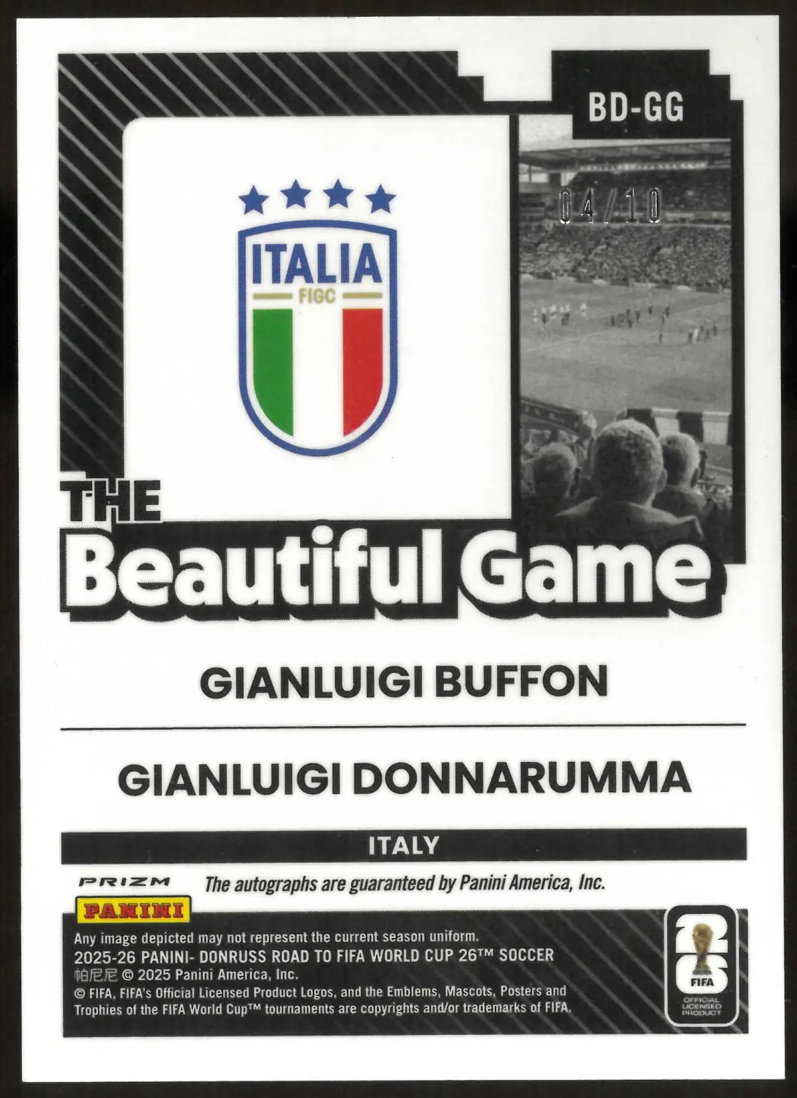 2025-26 Panini Autograph Gianluigi Buffon & Gianluigi Donnarumma Auto /10 