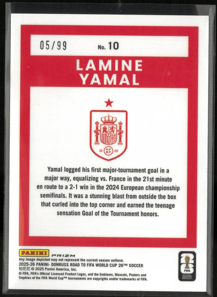 2025-26 Panini Prizm Donruss Road To FIFA World Cup 26 Lamine Yamal Pink /99 