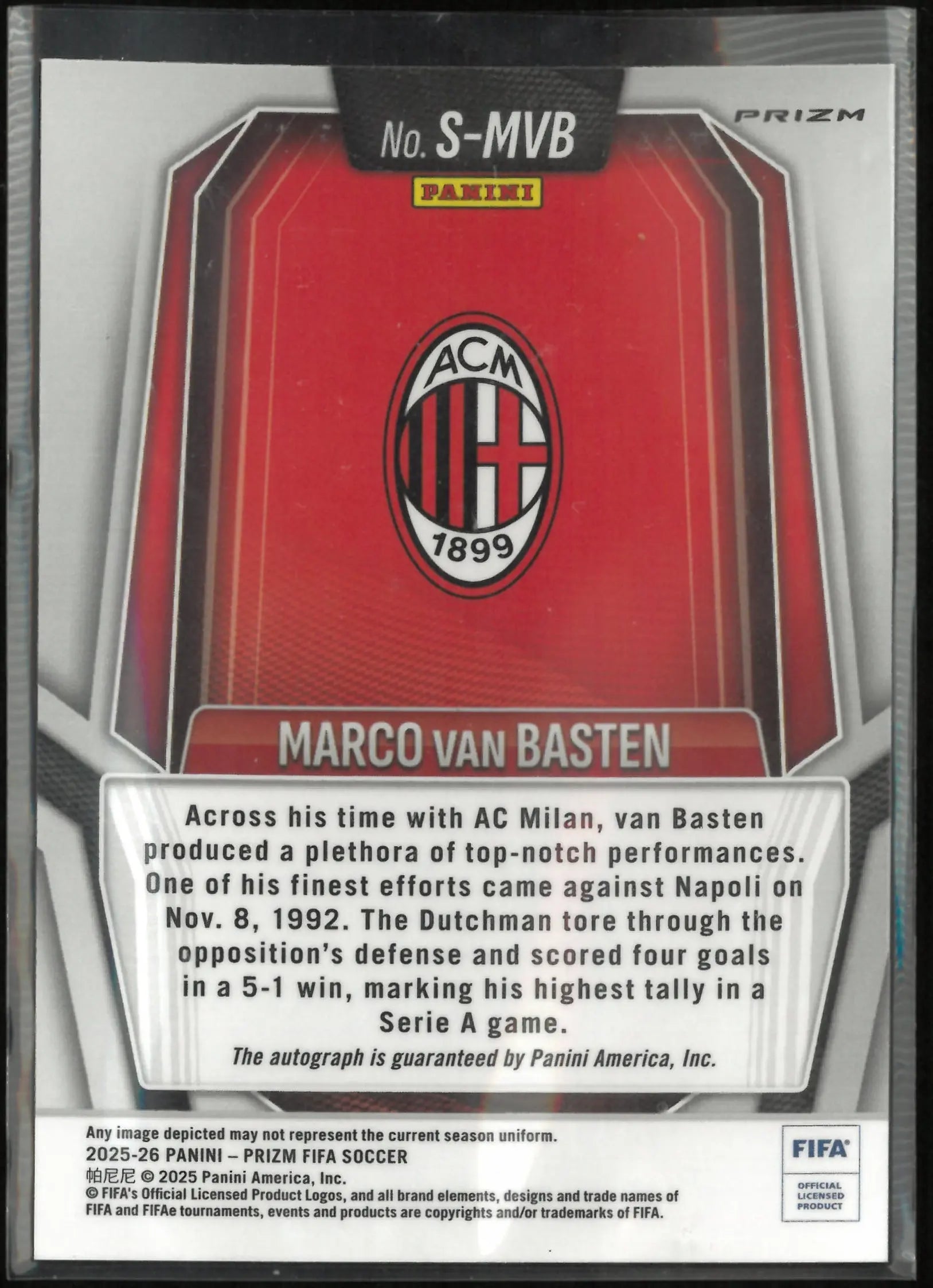 2025-26 Panini Prizm FIFA Autograph Marco Van Basten Auto Red Pulsar 