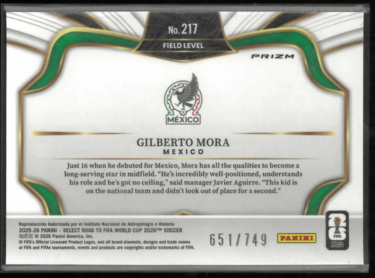 2025-26 Panini Road To FIFA World Cup Rookie Gilberto Mora Orange Ice /749 RC 