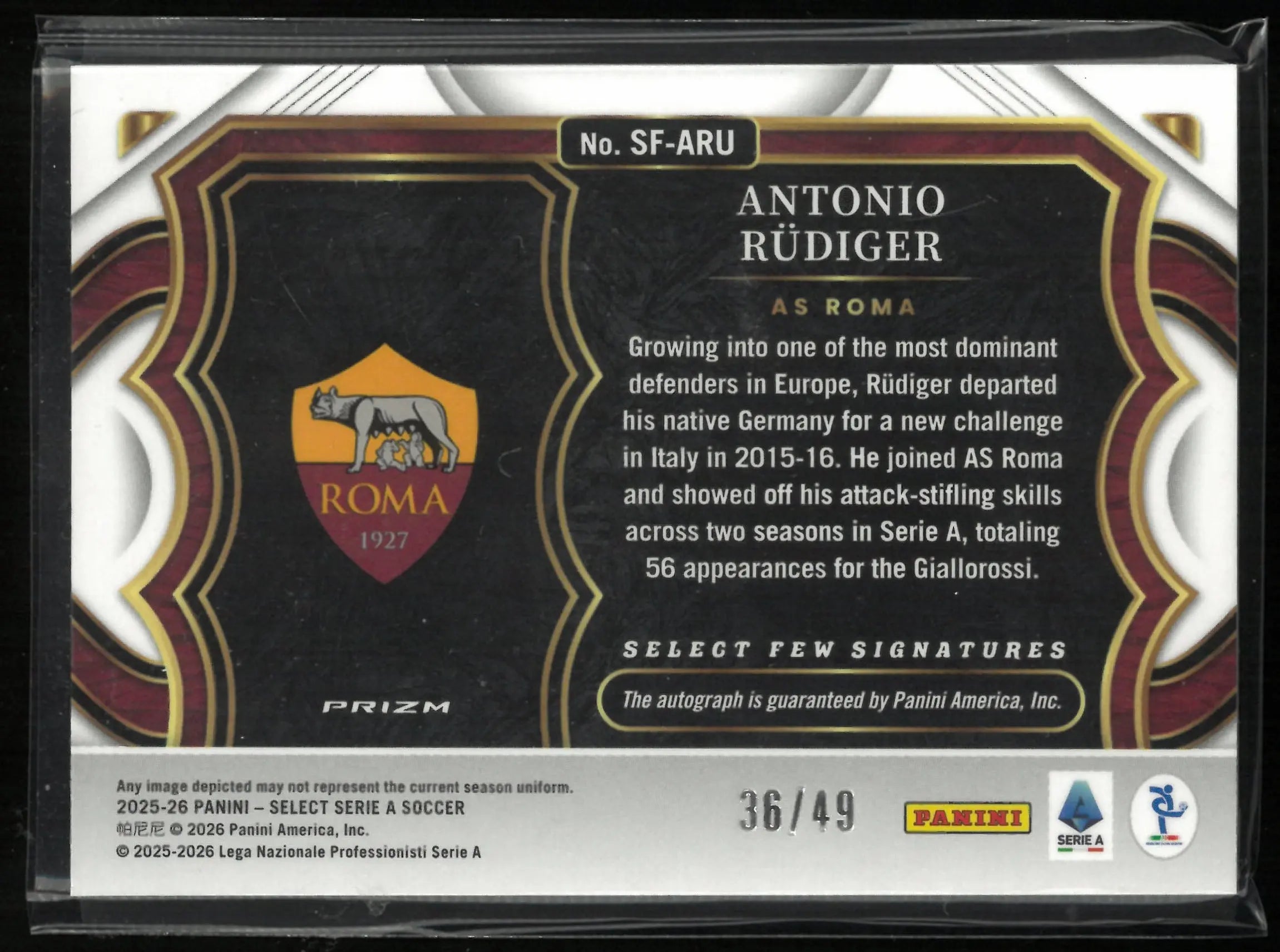 2025-26 Panini Select  Antonio Rudiger Autograph Auto Orange /49 