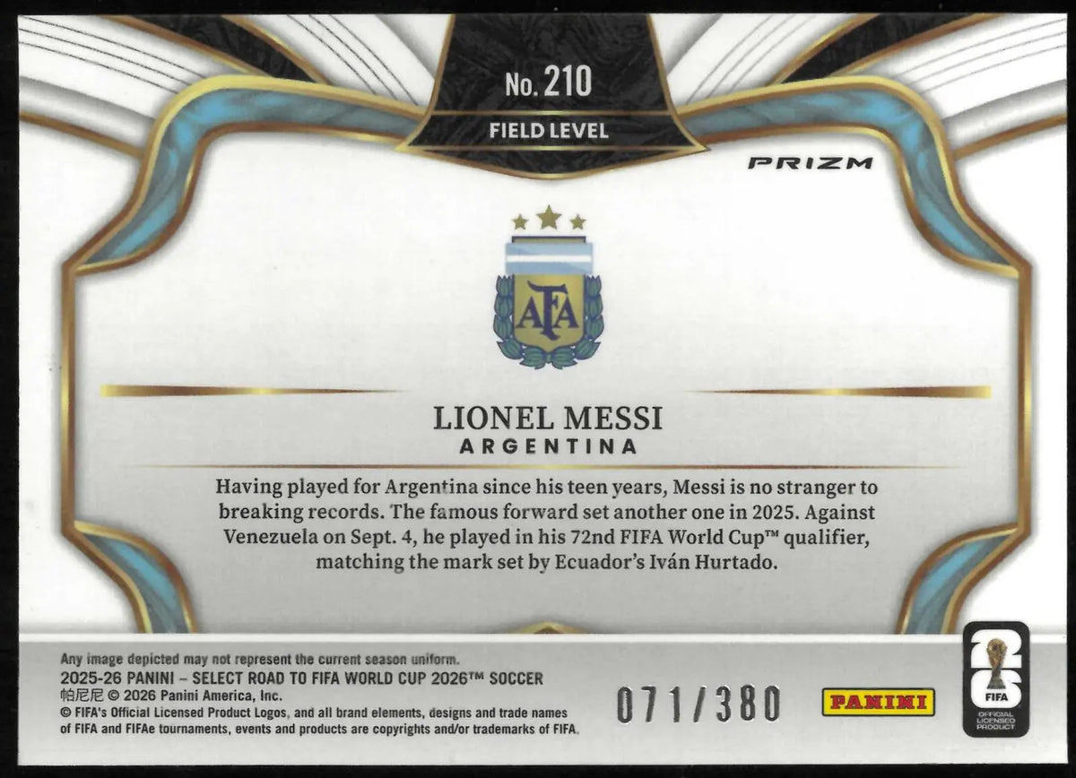 2025-26 Panini Select FIFA Road To The Cup Lionel Messi Black & White Ice /380 
