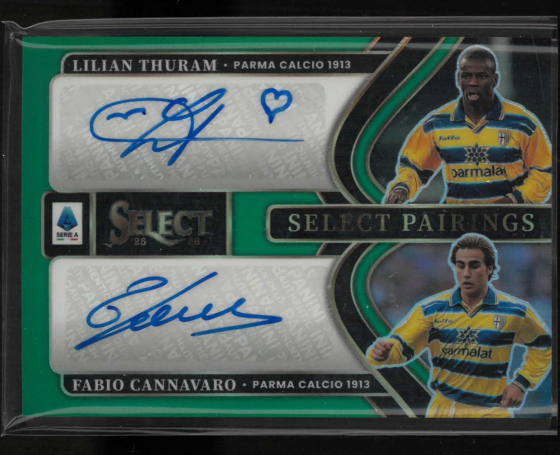 2025-26 Panini Select Pairings Autograph Lilian Thuram/Fabio Cannavaro Green /5 