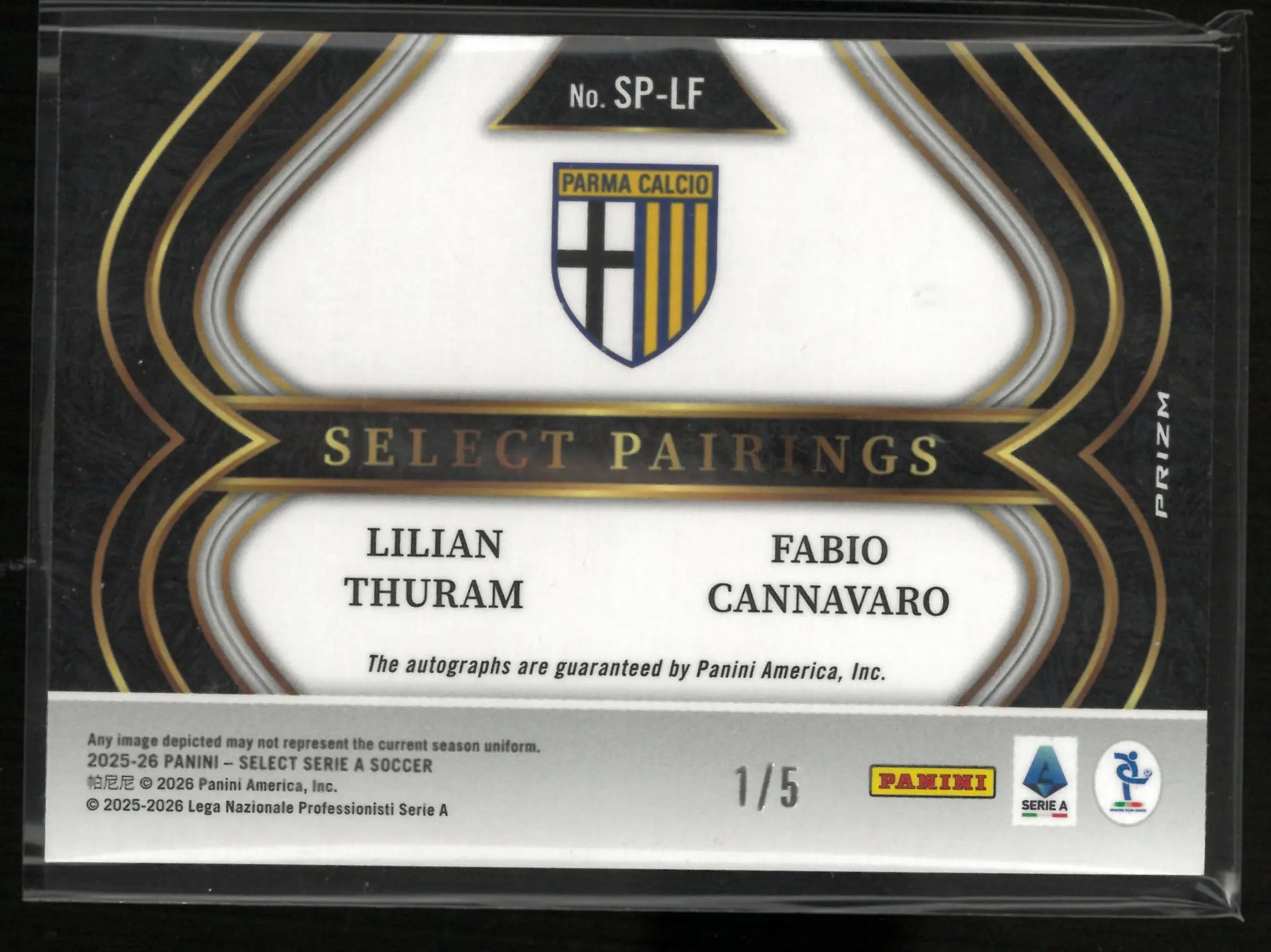 2025-26 Panini Select Pairings Autograph Lilian Thuram/Fabio Cannavaro Green /5 