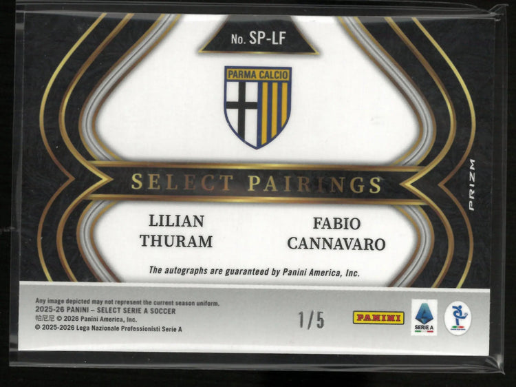 2025-26 Panini Select Pairings Autograph Lilian Thuram/Fabio Cannavaro Green /5 
