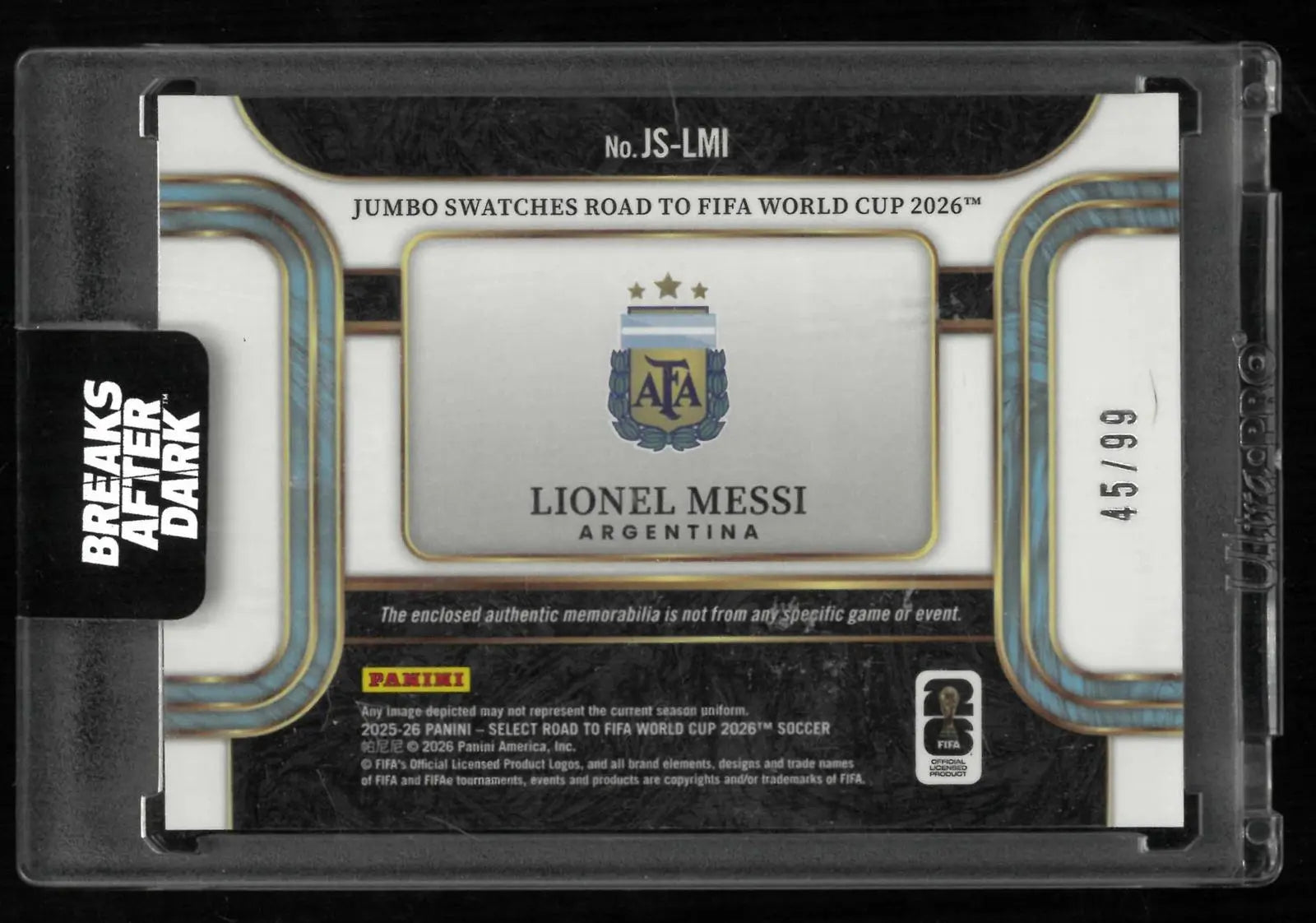 2025-26 Panini Select Road To FIFA World Cup Patch Lionel Messi Purple /99 