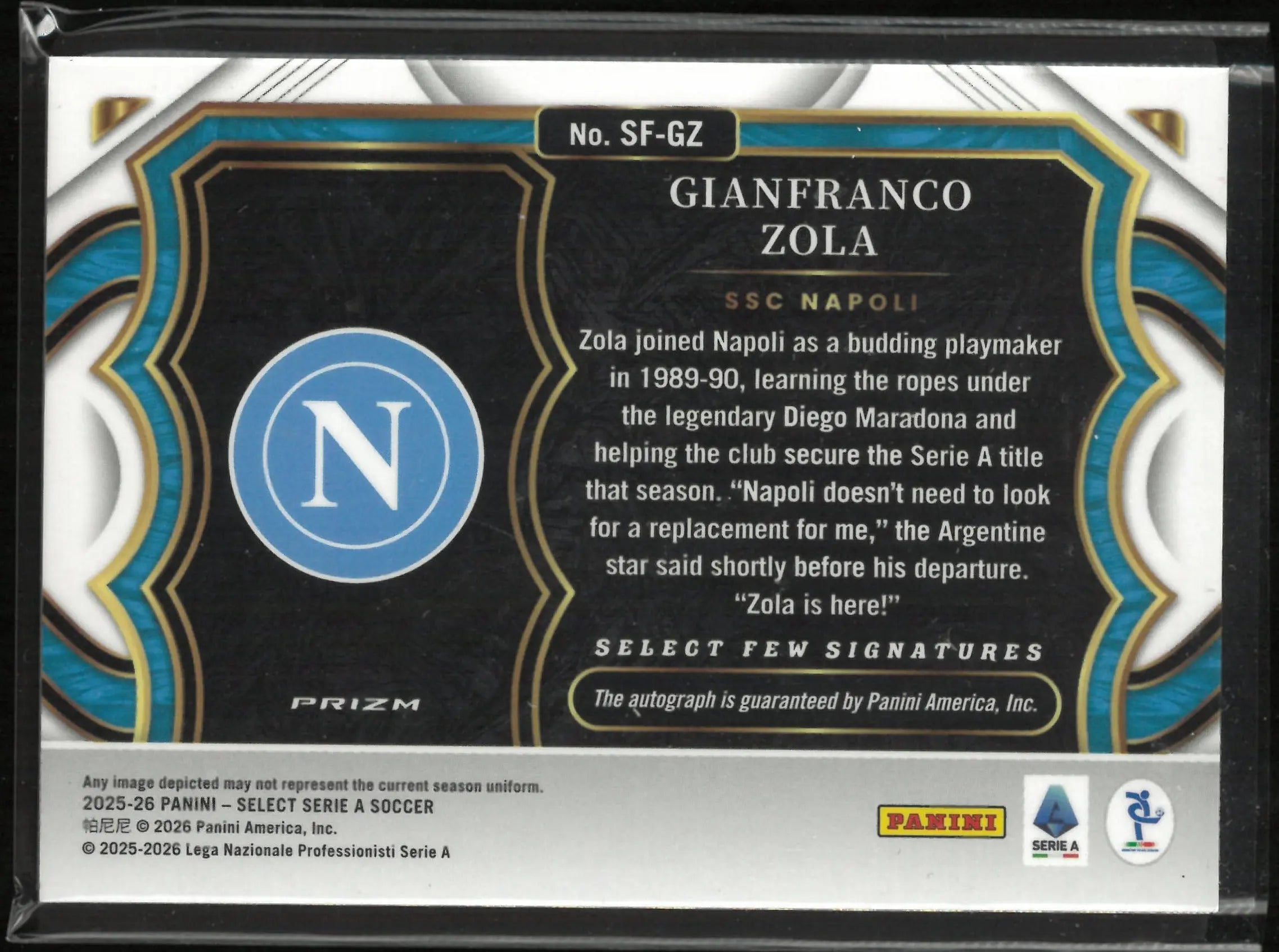 2025-26 Panini Select Serie A Autograph Gianfranco Zola Auto Red Wave 