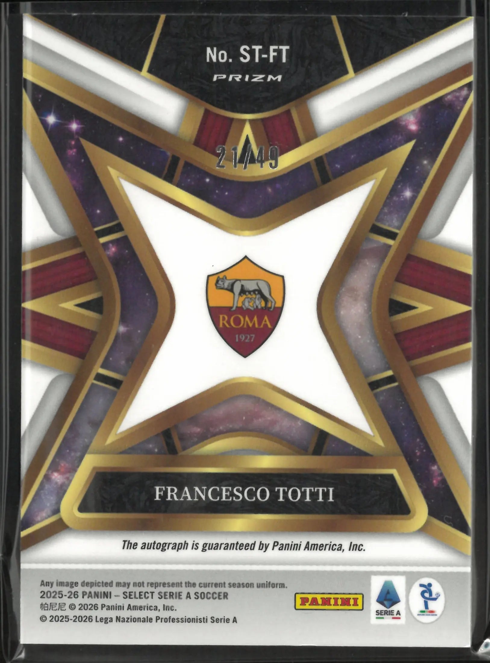 2025-26 Panini Select Serie A Autograph Stars Francesco Totti Auto Orange /49 