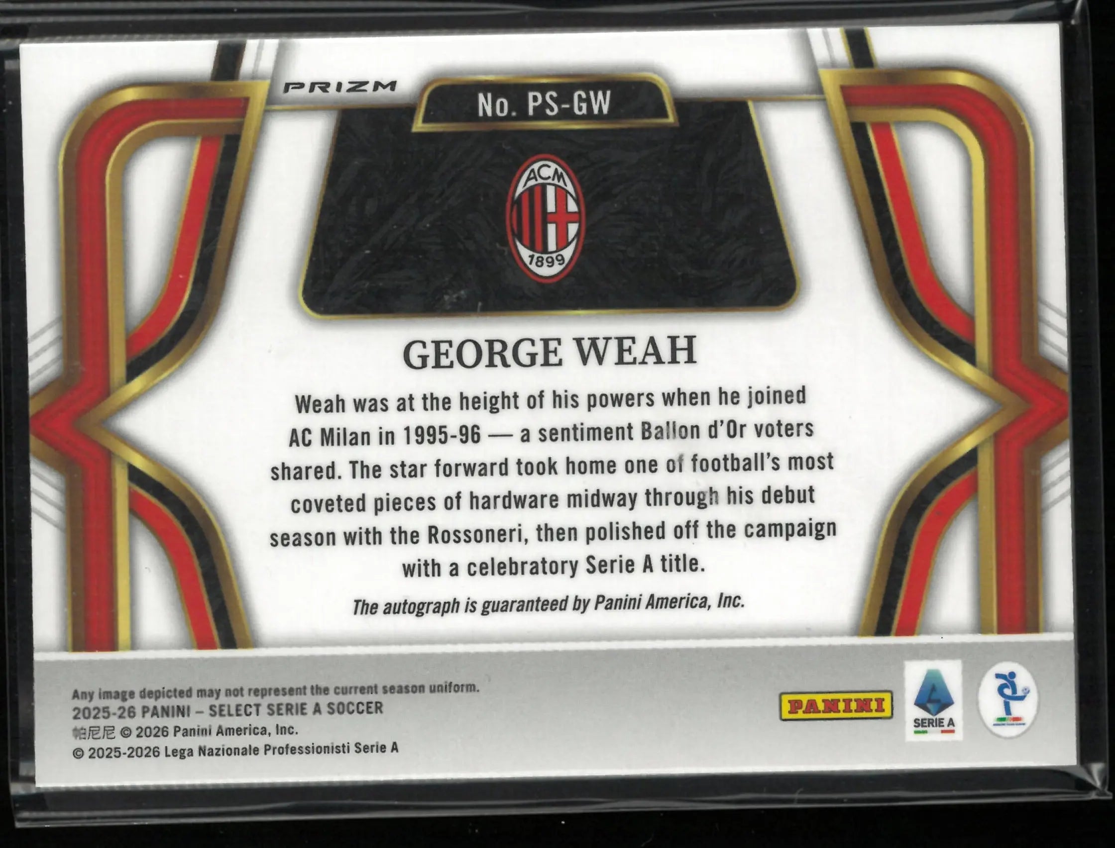 2025-26 Panini Select Serie A George Weah Autograph Auto 