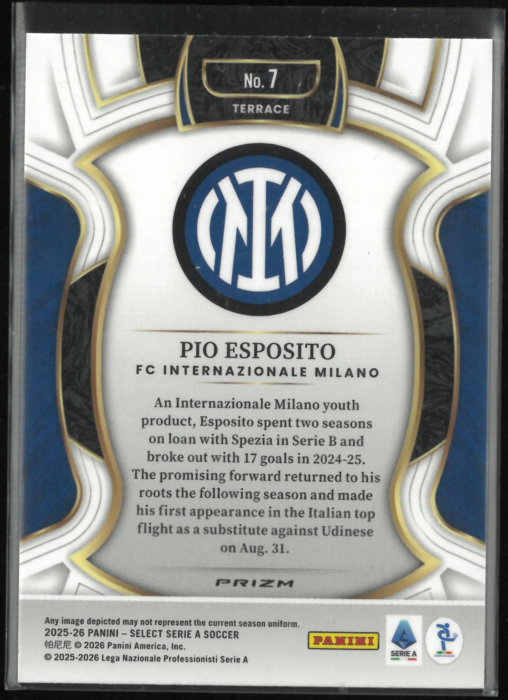 2025-26 Panini Select Serie A Rookie Pio Esposito Peacock RC SP 