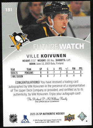2025-26 SP Authentic #131 Ville Koivunen Rookie Future Watch Auto #/999 