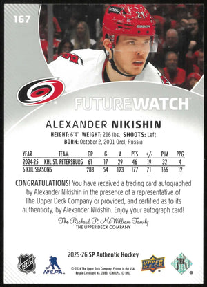 2025-26 SP Authentic #167 Alexander Nikishin Rookie Future Watch Auto #/999 