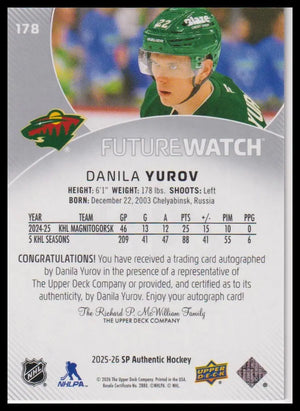 2025-26 SP Authentic #178 Danila Yurov Rookie Future Watch Auto #/999 
