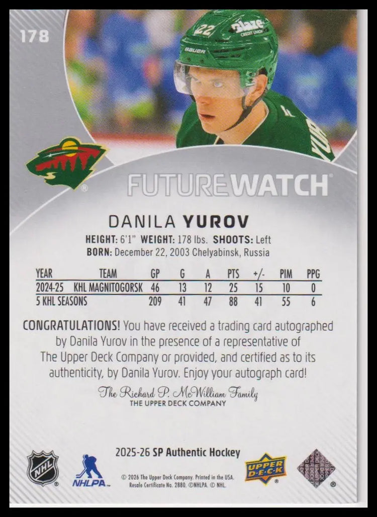 2025-26 SP Authentic #178 Danila Yurov Rookie Future Watch Auto #/999 