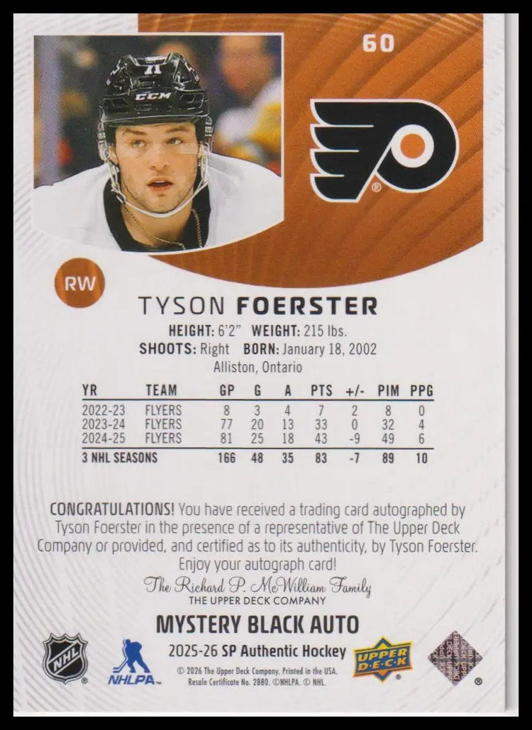 2025-26 SP Authentic #60 Tyson Foerster Mystery Black Autographs 