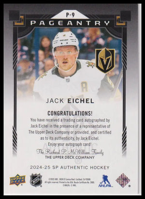2025-26 SP Authentic #P-9 Jack Eichel Pageantry Autographs 