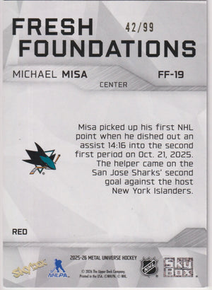2025-26 SkyBox Metal Universe Rookie Michael Misa Fresh Foundations RC Red /99 
