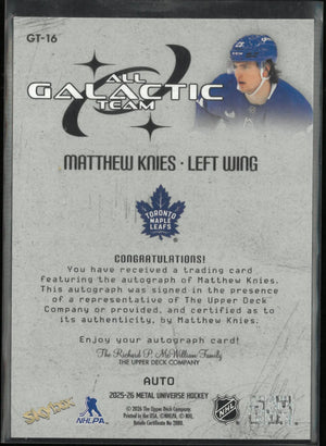 2025-26 Skybox Metal Universe All Galactic Team Matthew Knies Autograph Auto 
