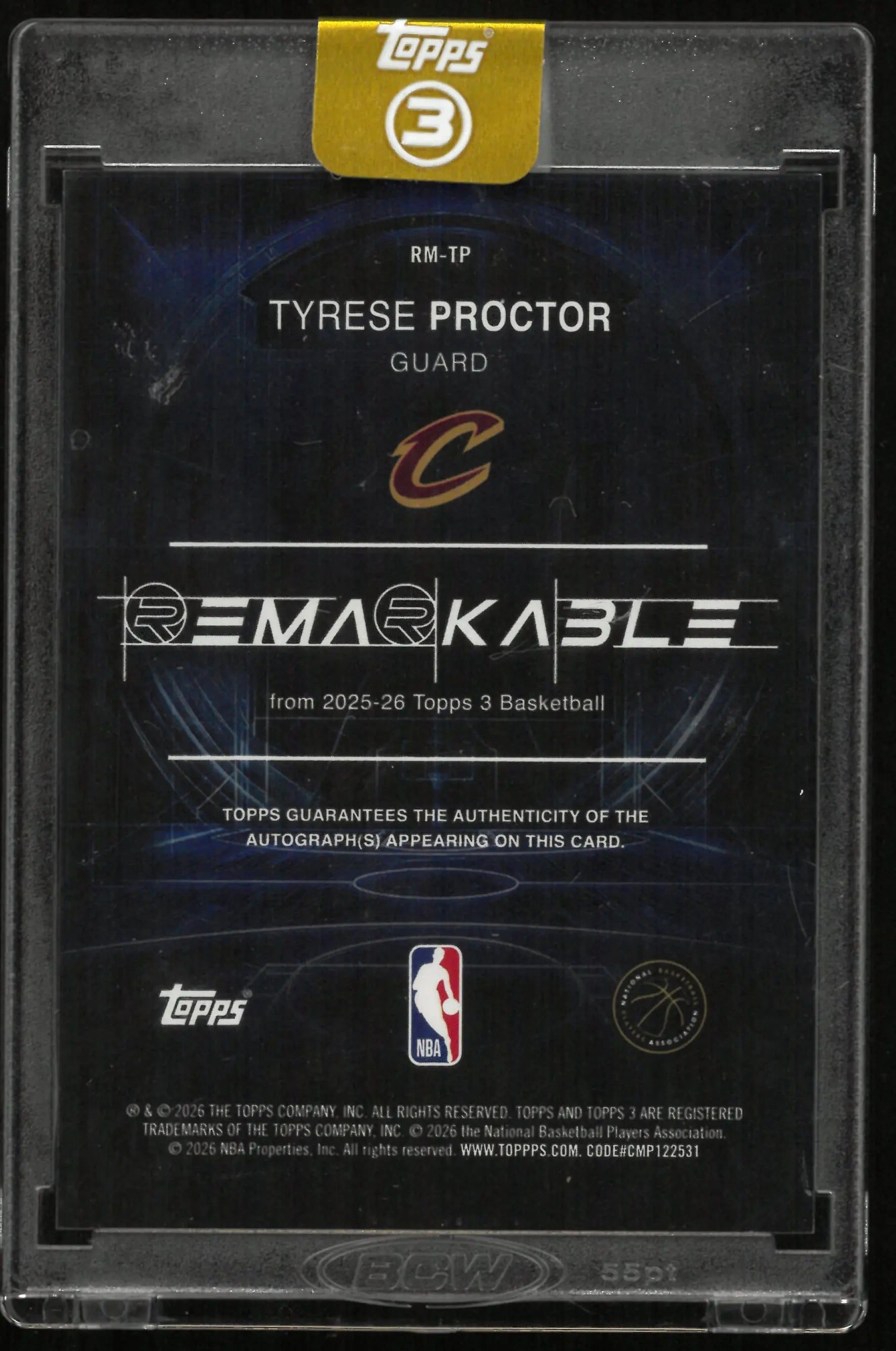 2025/26 Topps 3 Remarkable Rookie Autograph Tyrese Proctor Auto RC 