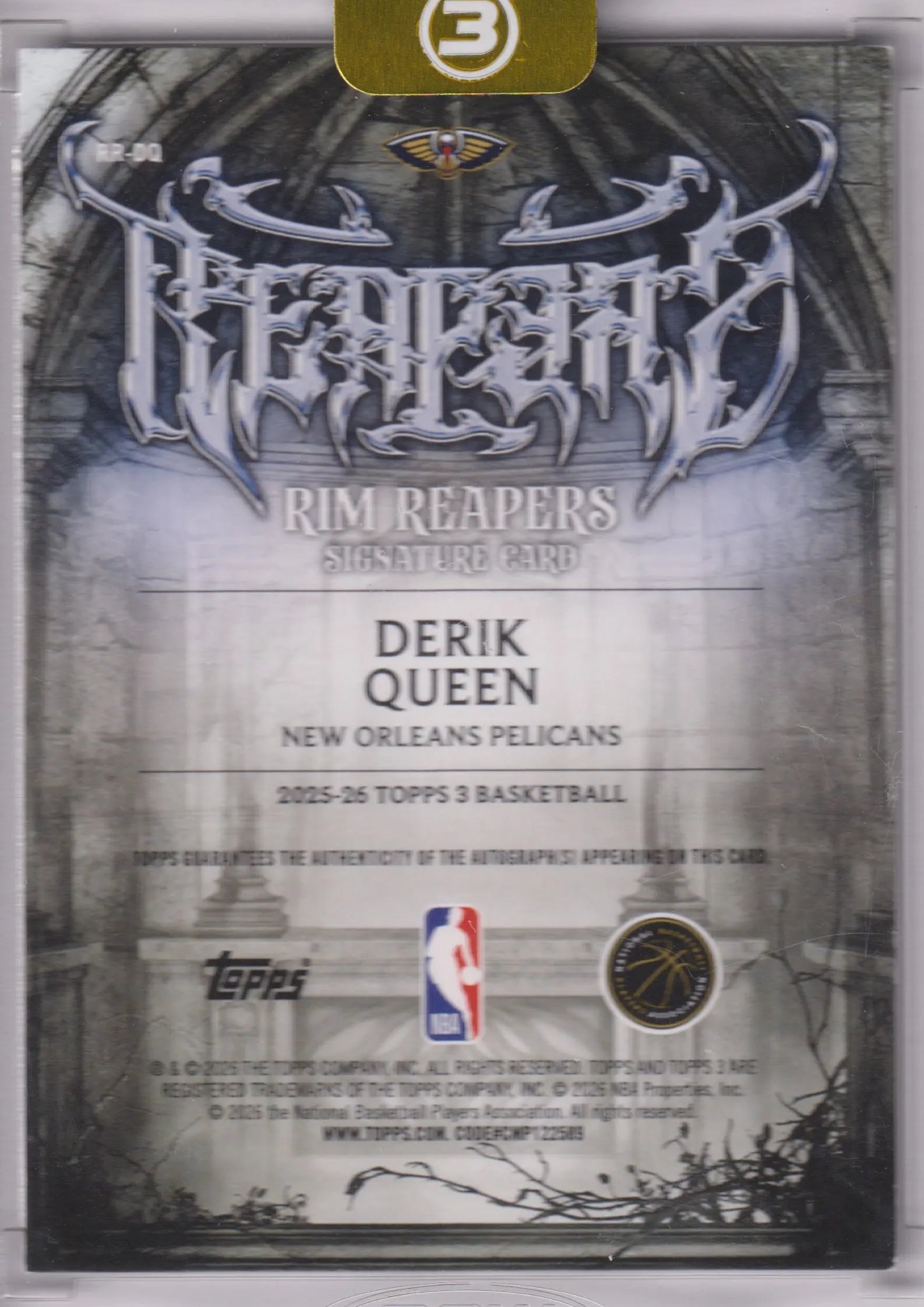 2025-26 Topps 3 Rim Reapers Autograph Rookie Derik Queen Auto /10 RC 