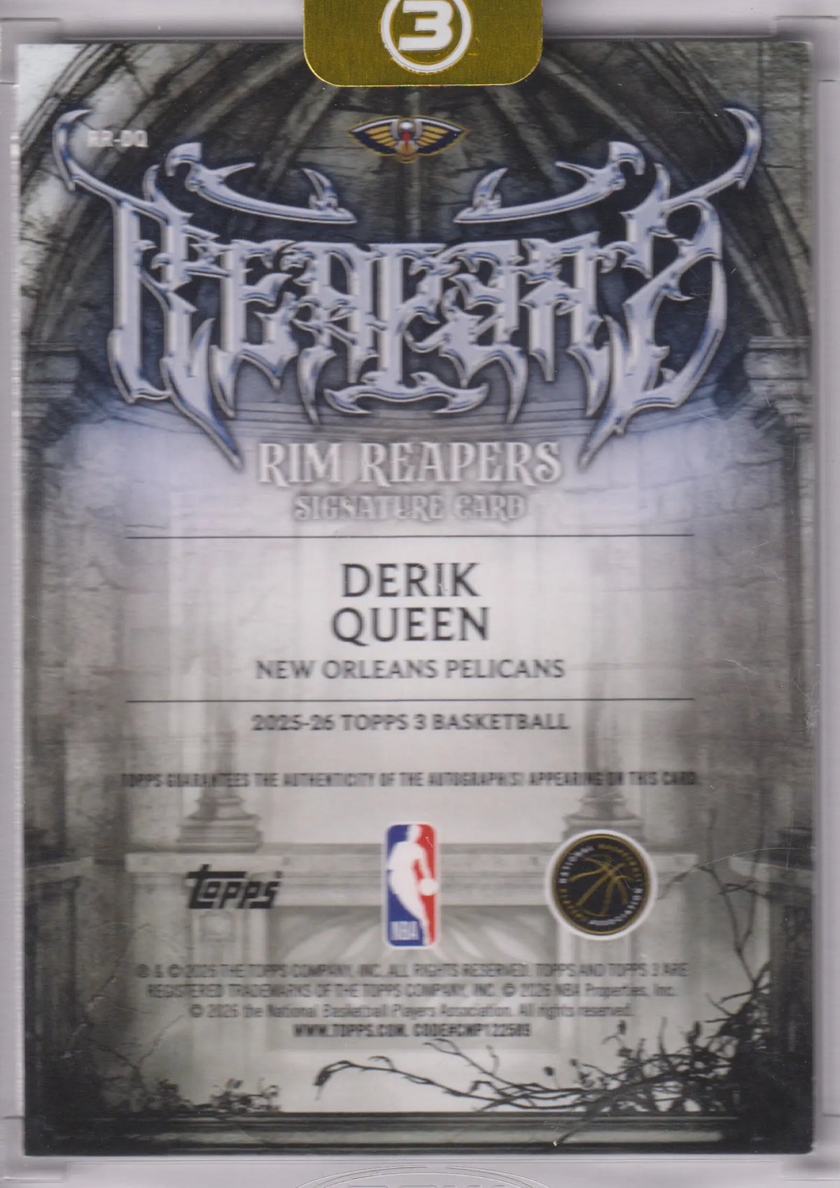 2025-26 Topps 3 Rim Reapers Autograph Rookie Derik Queen Auto /10 RC 