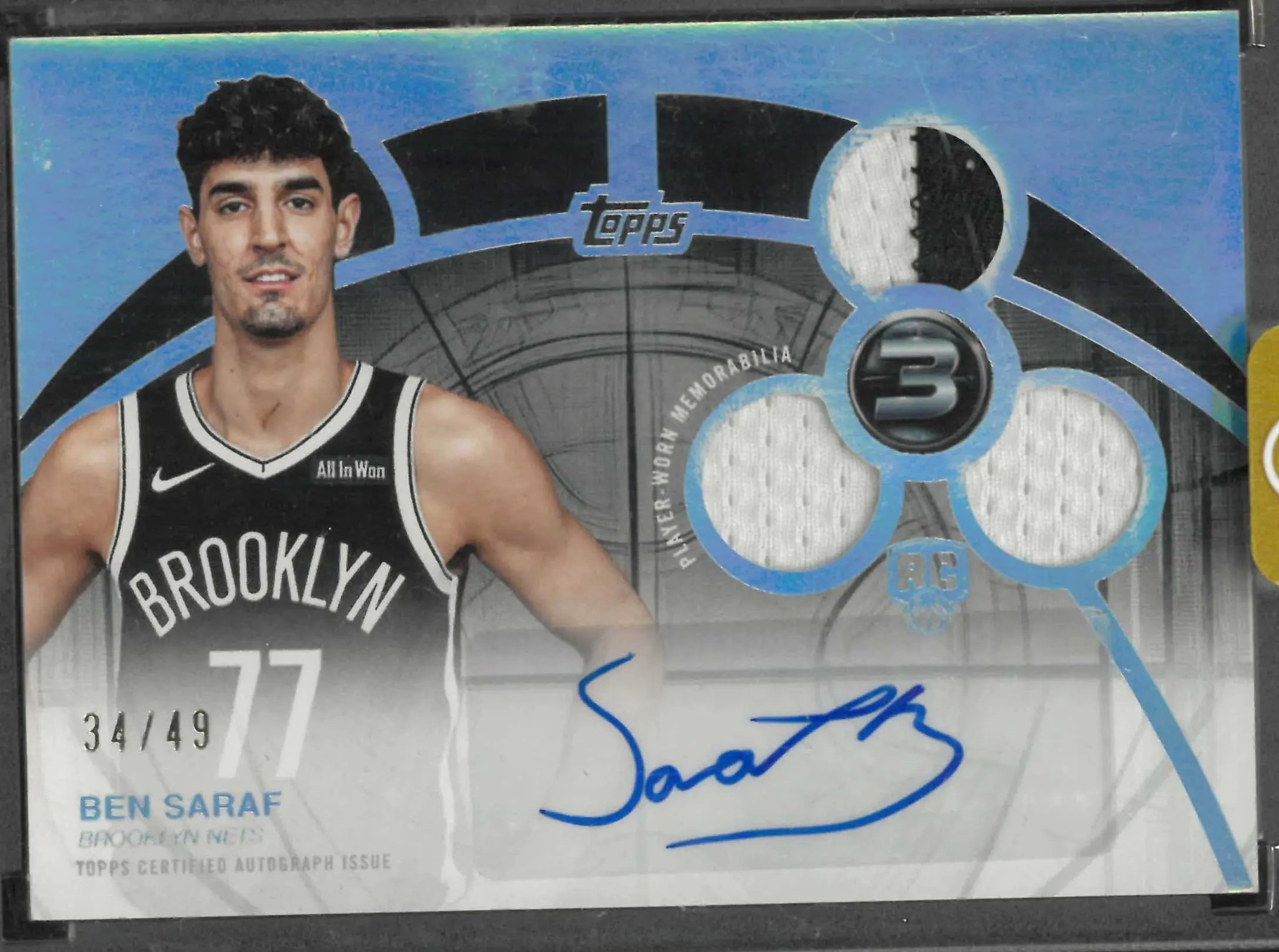 2025-26 Topps 3 Rookie 3 Patch Autograph Ben Saraf Auto /49 RC 