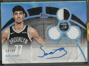 2025-26 Topps 3 Rookie 3 Patch Autograph Ben Saraf Auto /49 RC 