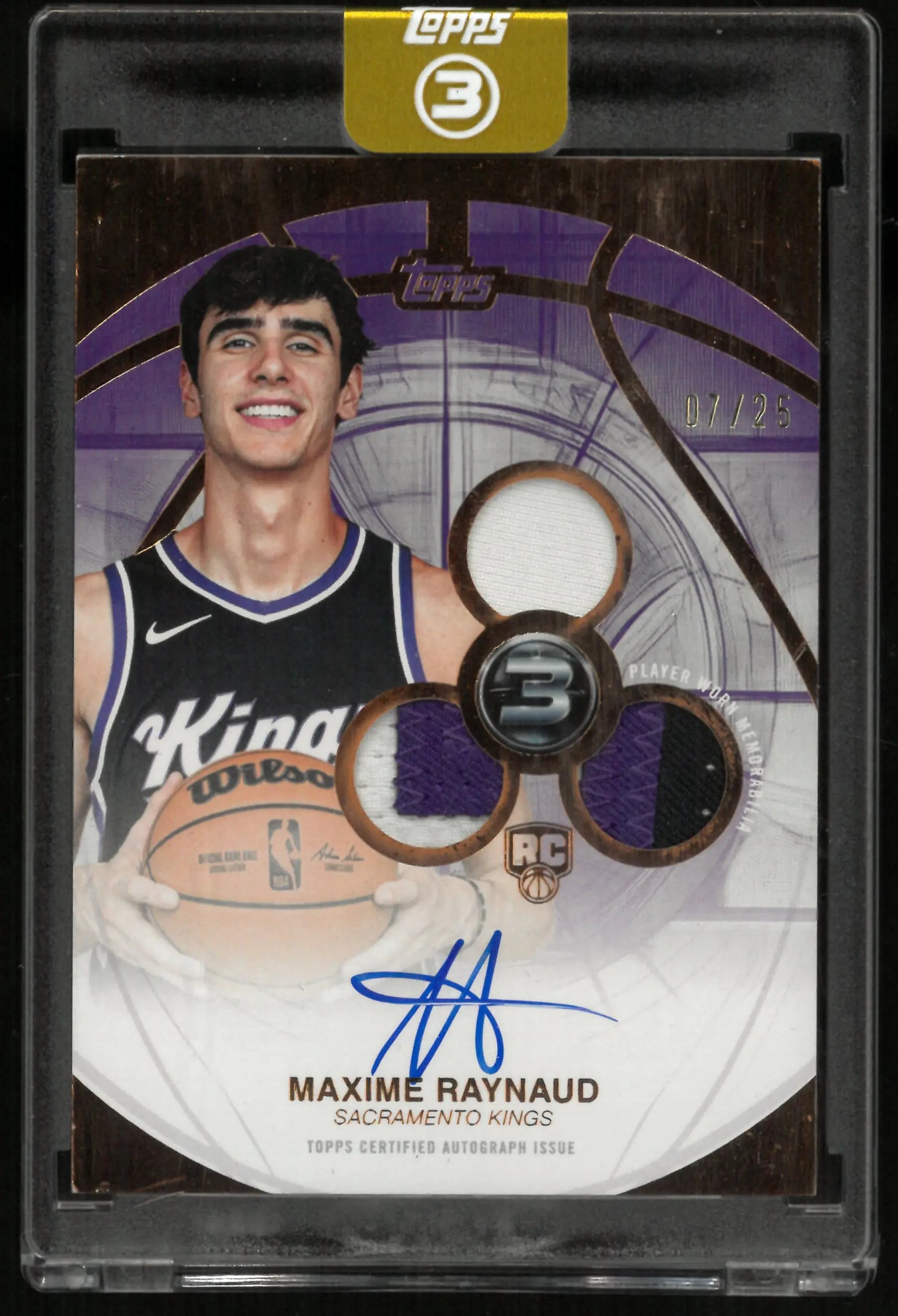 2025-26 Topps 3 Rookie 3 Patch Autograph Maxime Raynaud Auto Orange /25 