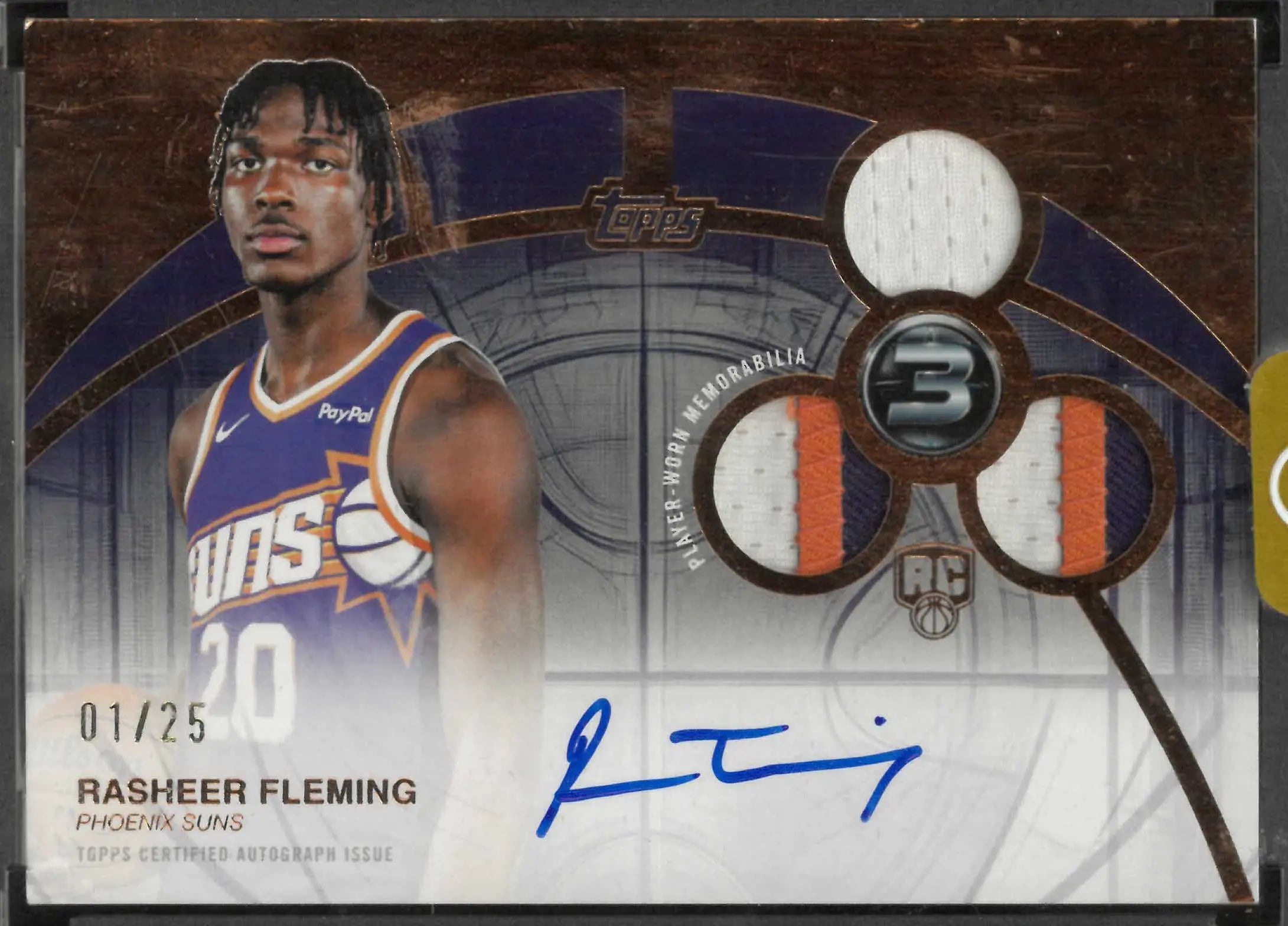 2025-26 Topps 3 Rookie 3 Patch Autograph Rasheer Fleming Auto Orange /25 RC 