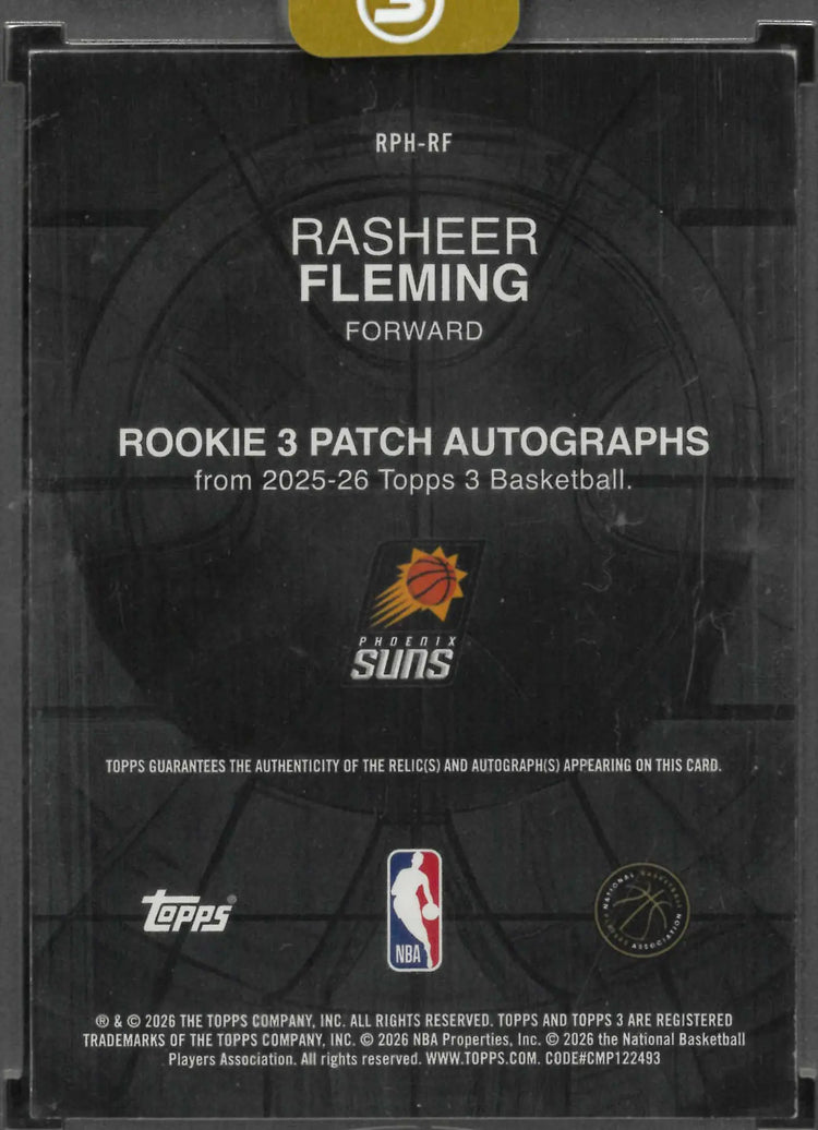 2025-26 Topps 3 Rookie 3 Patch Autograph Rasheer Fleming Auto Orange /25 RC 