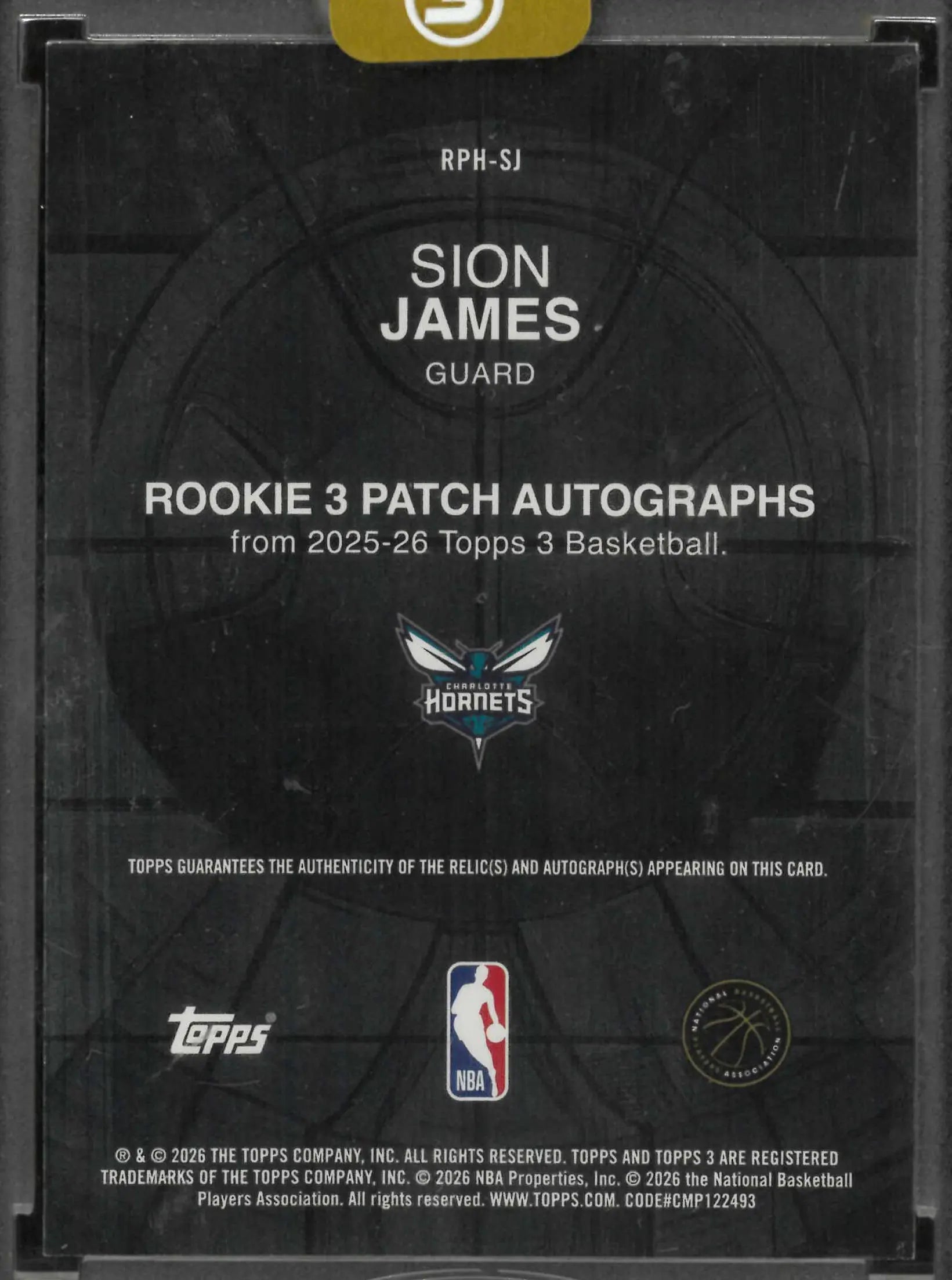 2025-26 Topps 3 Rookie 3 Patch Autograph Sion James Auto Gold /10 RC 