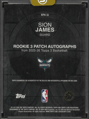 2025-26 Topps 3 Rookie 3 Patch Autograph Sion James Auto Gold /10 RC 