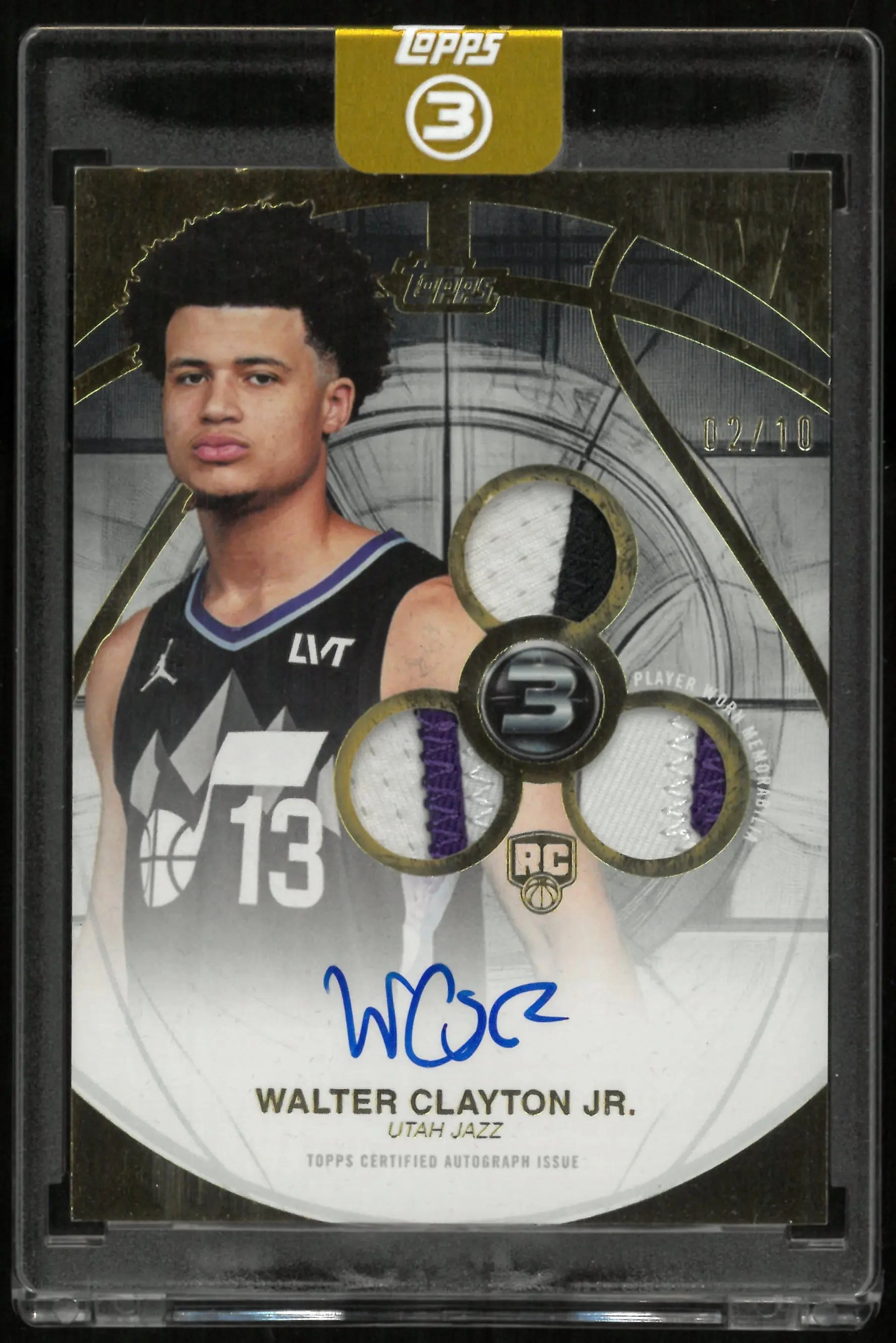 2025-26 Topps 3 Rookie 3 Patch Autograph Walter Clayton Jr. Auto /10 RC 